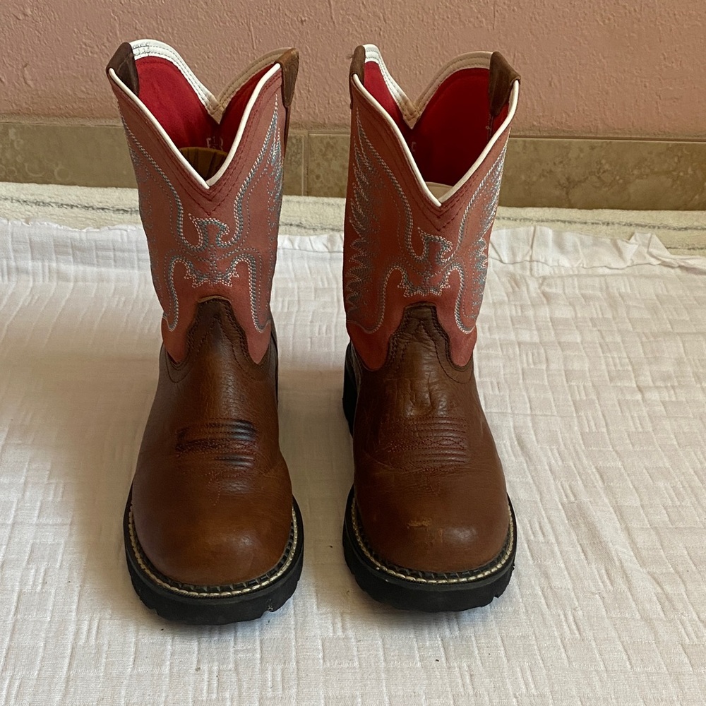 Ariat Kids Brown Leather Western Boots with Pink Shaft Accents